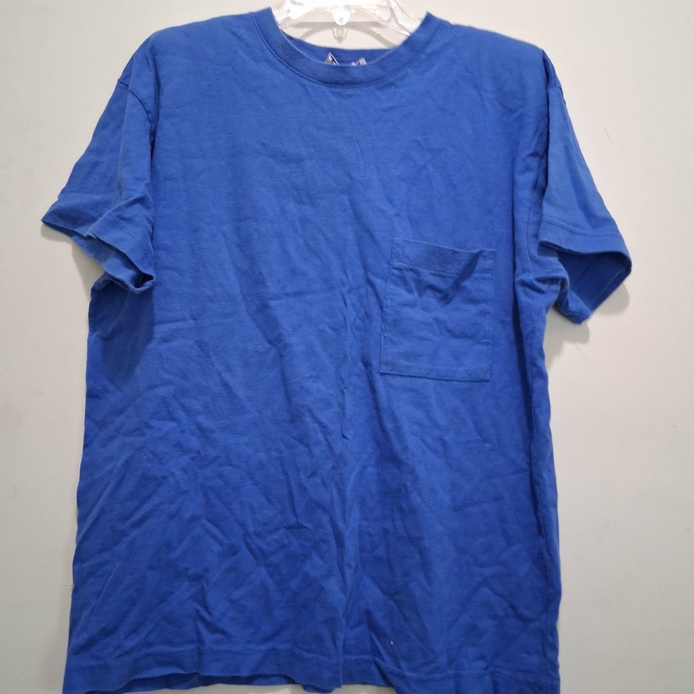 Vtg French Navy Mens L Blue 100% Cotton Pocket T-Shirt Made in USA Style 5040